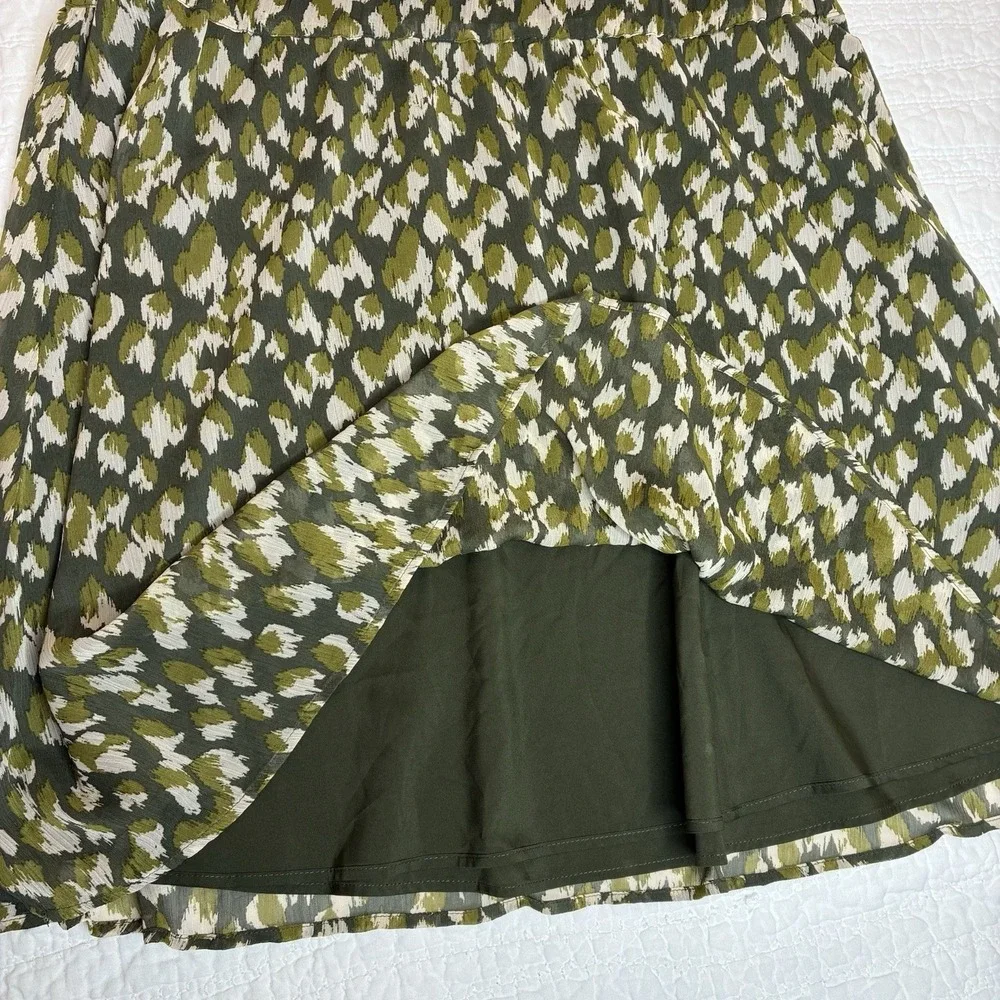 Banana Republic XLT Green Print Lined Skirt Elastic Waist‎ Pull On Artsy Flowy